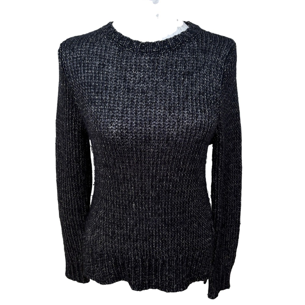 Treasure & Bond Black Metallic Marled Knit Crewneck Pullover Sweater Womens XL